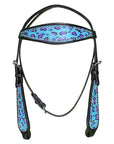 HILASON W. H. Leather Headstall & Breast Collar Set Turquoise Cheetah