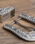 Screw Back Concho Stainless Steel Ed Belt Buckle Set Bling Clear Crystal