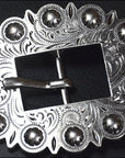Screw Back Concho Stainless Steel Ed Leather Belt Floral Buckle Set