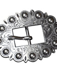 Screw Back Concho Stainless Steel Ed Leather Belt Floral Buckle Set