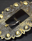 Western Screw Back Concho Brass Finished Leather Belt Floral Buckle
