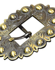 Western Screw Back Concho Brass Finished Leather Belt Floral Buckle