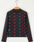 Western Aztec Mesh Long Sleeve Top