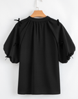 Bow Puff Sleeve V-Neck Blouse