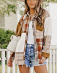 Sutton Plaid Color Block Patchwork Shirt Jacket with Pocket
