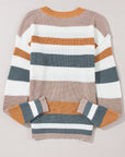 Colorblock Stripe Ribbed Round Neck Sweater