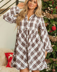 Callie Plaid Bubble Sleeve Shirt Dress