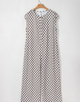 Paisley Checkered Buttoned Crew Neck Wide Leg Jumpsuit