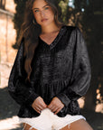 Metallic Frilled V Neck Puff Sleeve Babydoll Blouse