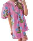Floral Split Neck Mini Dress