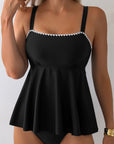 Solid Ricrac Trim Flared Tankini Top Set
