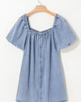 Camryn Bubble Sleeve Square Neck Denim Babydoll Dress