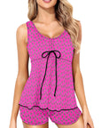 Hot PInk Lightning Bolt Tankini Boy Shorts Swim Set
