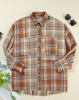 Plaid Colorblock Patchwork Snap Buttoned Shacket