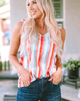 Elodie Striped V Neck Ruffle Straps Tank Top