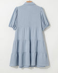 Arya Shirt Collar Button Up Puff Sleeve Tiered Dress