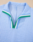Stripe Contrast Split Neck Blouse