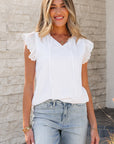 Amani Embroidered Ruffle Trim Textured Blouse