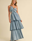 DENIM FLOWER MAXI DRESS