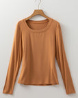 Solid Scoop Neck Long Sleeve Top