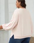 Bow Embroidered Lantern Sleeve Sweatshirt