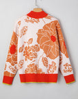 Floral Half Zip Collared Pullover Sweater