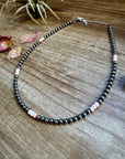 4 mm Sterling Silver Pearls choker with pink conch