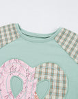 Valentine Heart Plaid Floral Patchwork Long Sleeve Top