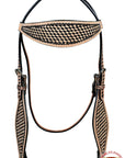 HILASON Western Horse Headstall Breast Collar Set Tack Genuine American Leather Basket Weave Rough Out Dark Brown