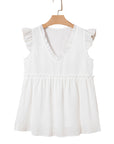 Textured Ruffle Trim V-Neck Top
