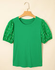 Pearl Beaded Puff Sleeve Ribbed Top