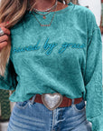 SAVED BY GRACE Embroidered Mineral Wash Sweatshirt
