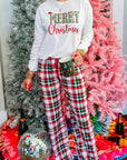 Bella Merry Christmas Plaid Print Two Piece Lounge Set