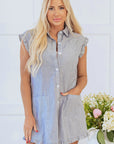 Remy Stripe Frilled Sleeveless Collar Button Up Mini Dress