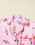 Nutcracker Contrast Trim Bow Tie Pajama Set