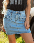 Nancy Acid Wash Bowknot Details High Waist Denim Skirt