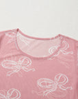 Bow Mesh Long Sleeve Top