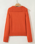 Solid Collared V-Neck Ribbed Edge Sweater
