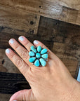 Big flower ring- size 7 1/2- Royston turquoise ring and sterling silver