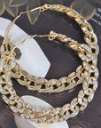 80mm Stoned Chain Hoop Earring