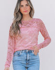 Amanda Floral Lace Sheer Long Sleeve Top