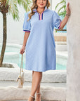 Zuri Plus Size Contrast Striped Trim T-Shirt Dress