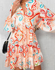 Boho 3/4 Sleeve Buttoned Mini Dress