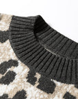 Leopard Contrast Trim Drop Shoulder Sweater