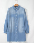 Journee Medium Washed Denim Shirt Dress
