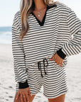 Alivia Stripe Collared Top and Drawstring Shorts Set