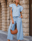 Kallie Ruffled Sleeve Zipped Top and Wide Leg Pants Set