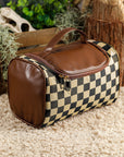 Black Checkered Zipper Makeup Bag