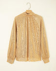 Solid Metallic Sequin Balloon Sleeve Blouse