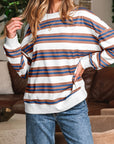 Stripe Crewneck Drop Shoulder Sweatshirt